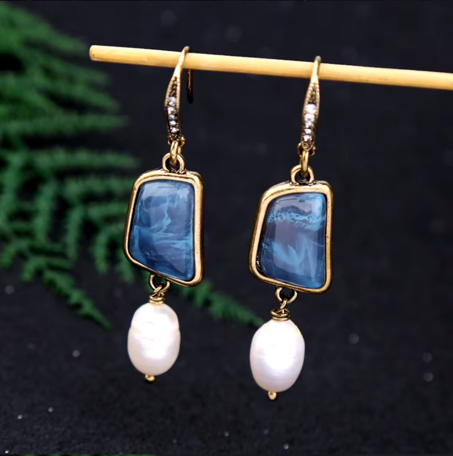 Blue Freshwater Pearl Drop Earrings