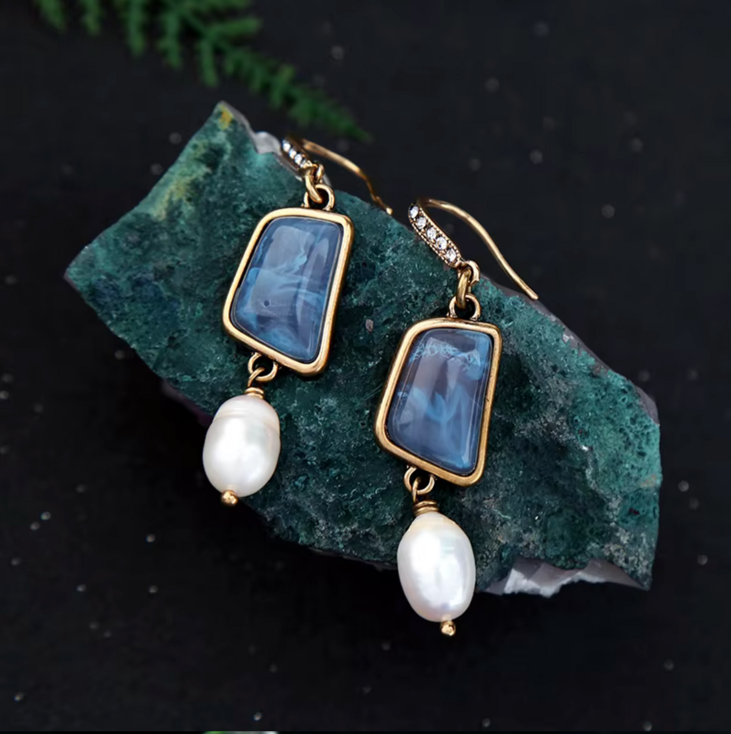 Blue Freshwater Pearl Drop Earrings