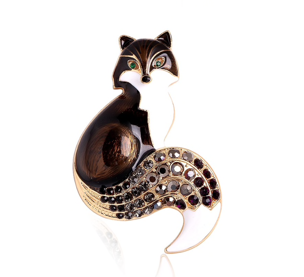 Brown Crystal Goldtone Fox Brooch