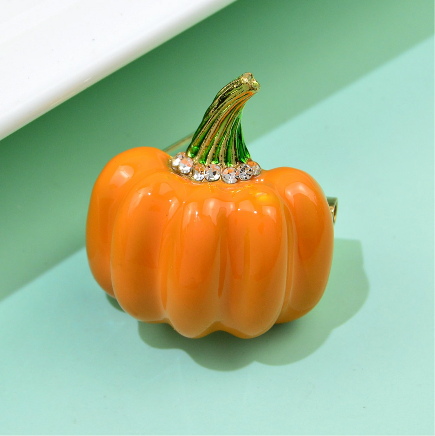 Orange & Crystal Pumpkin Brooch