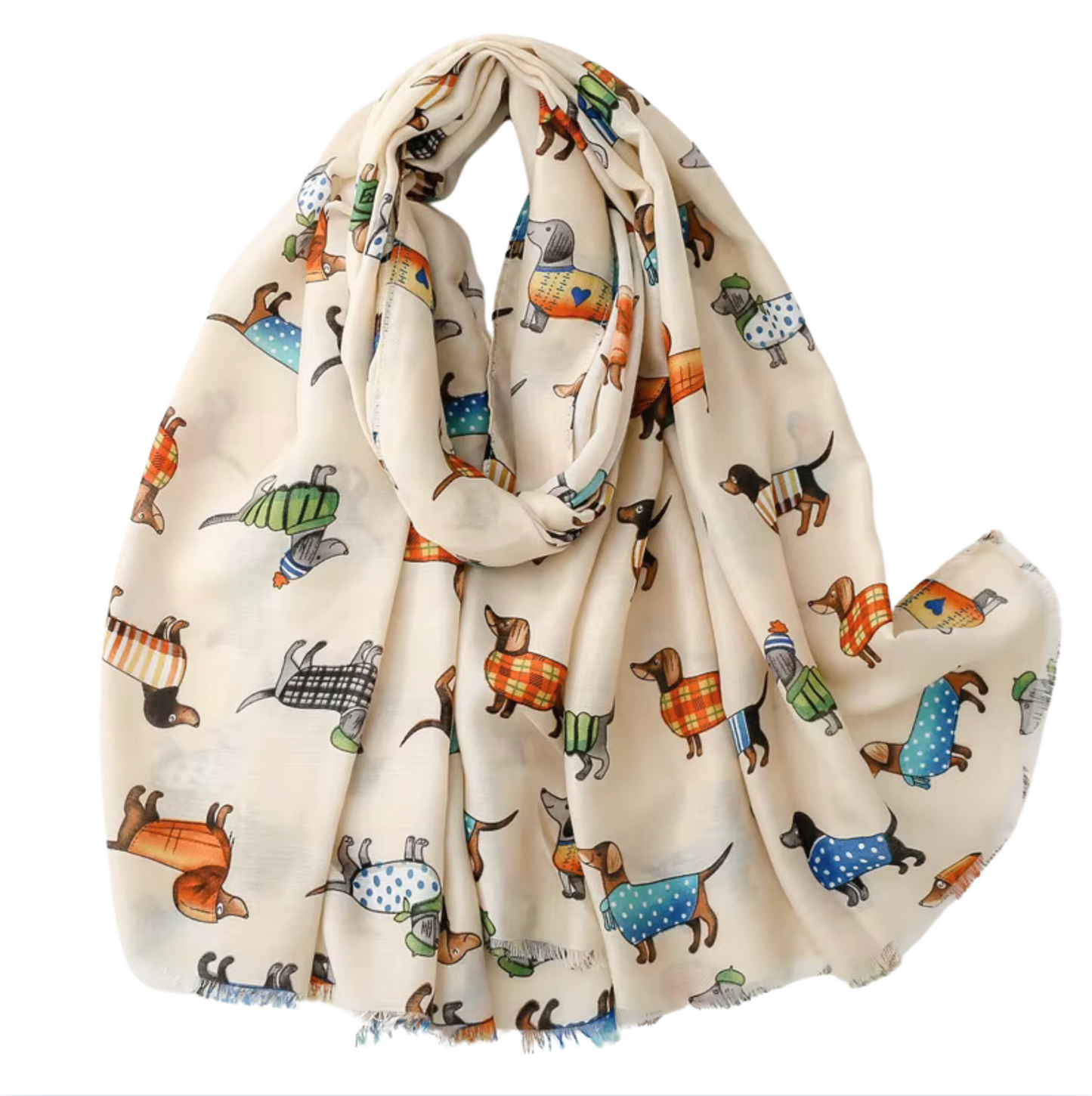 Playful and Adorable Dachshund Scarf in Beige