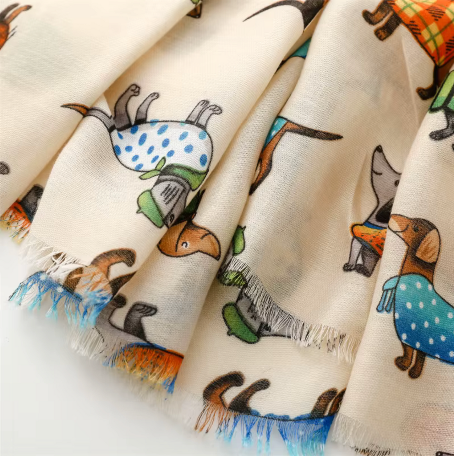 Playful and Adorable Dachshund Scarf in Beige