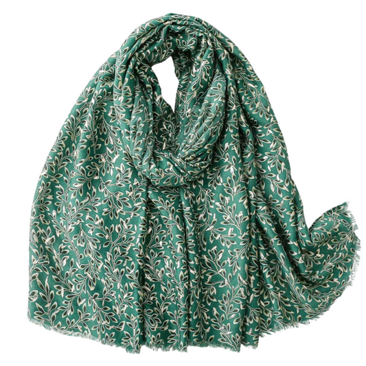 Elegant Botanical Scarf with Delicate Leaf Prints
