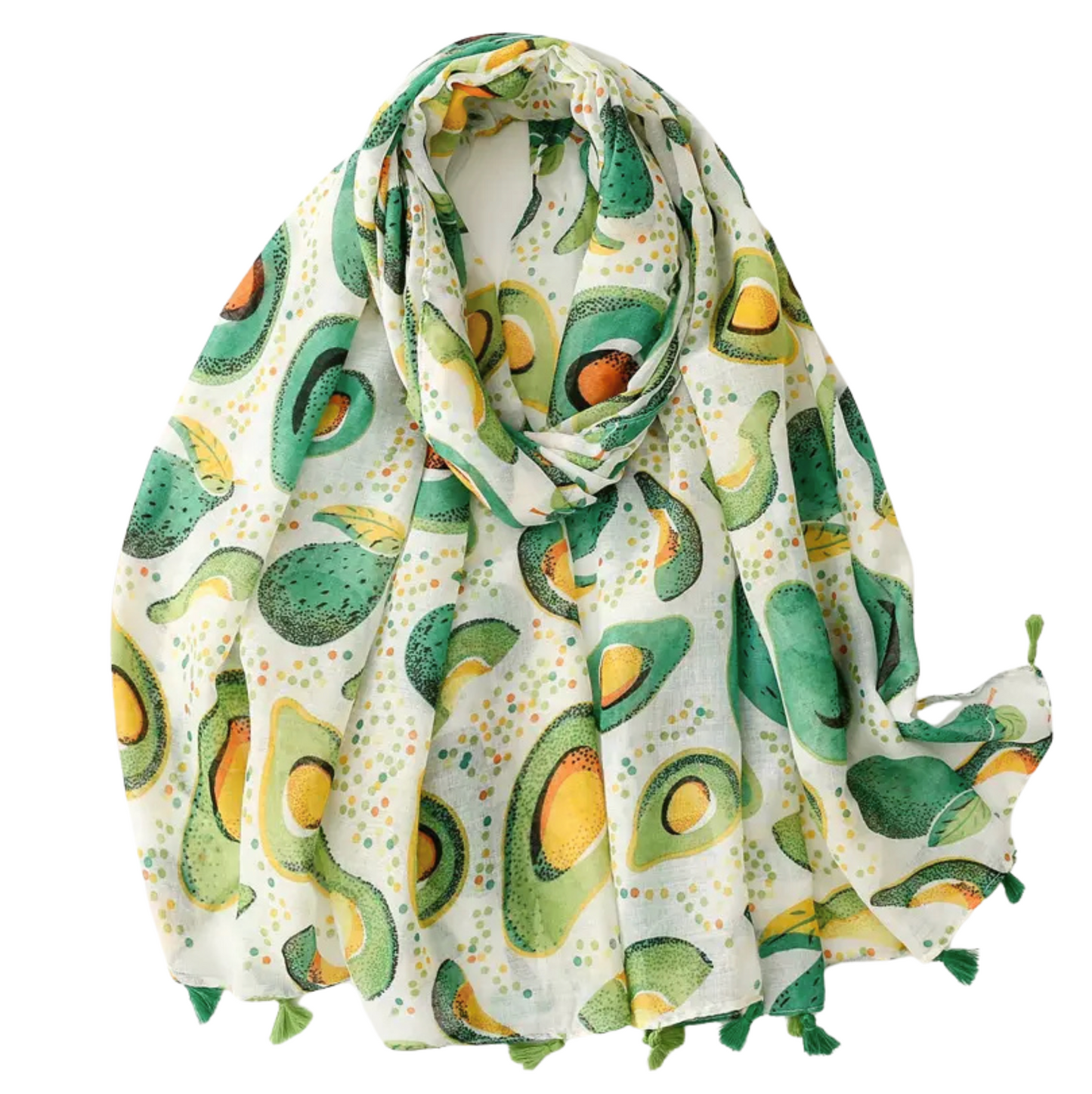 Vibrant Avocado Print Scarf with Tassels