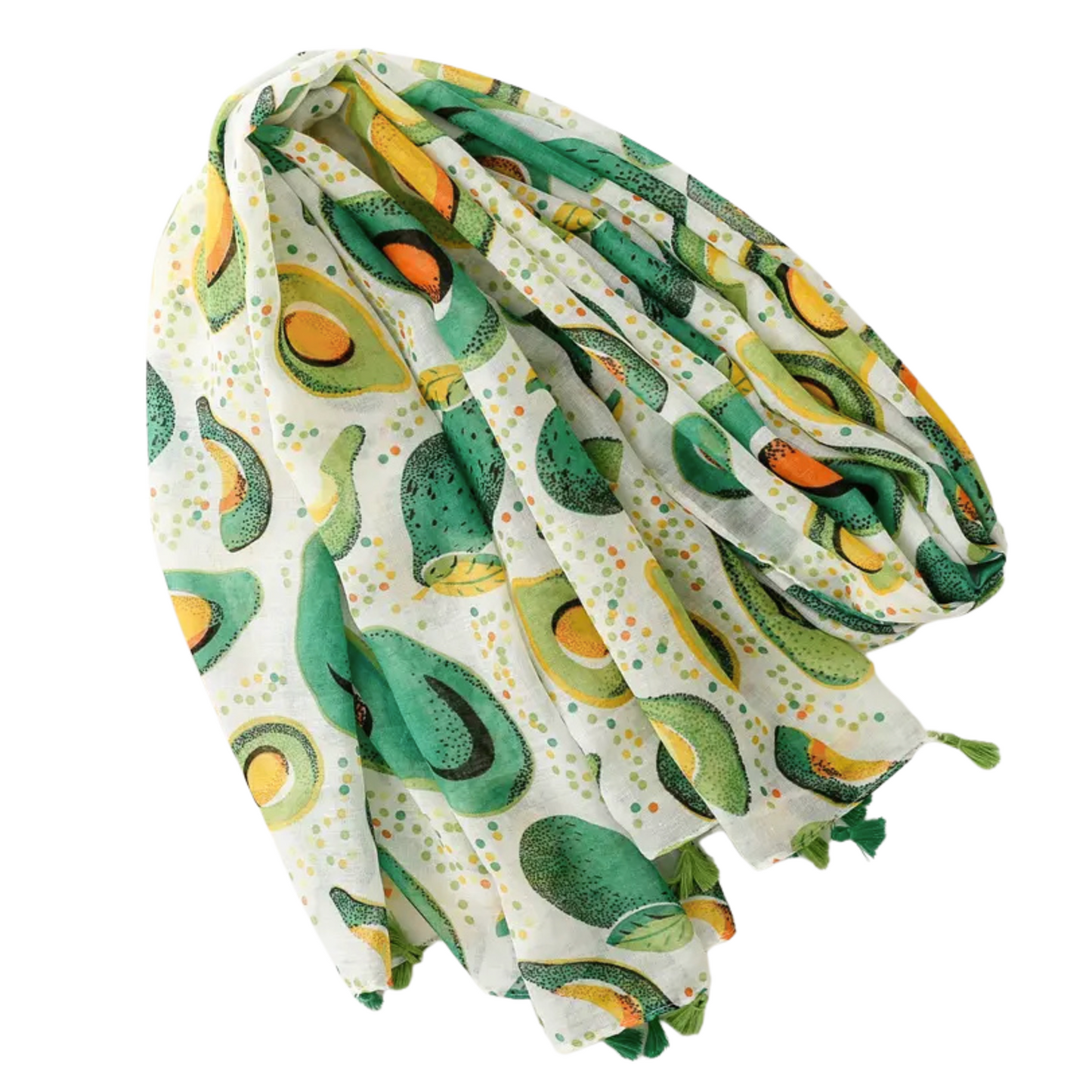Vibrant Avocado Print Scarf with Tassels