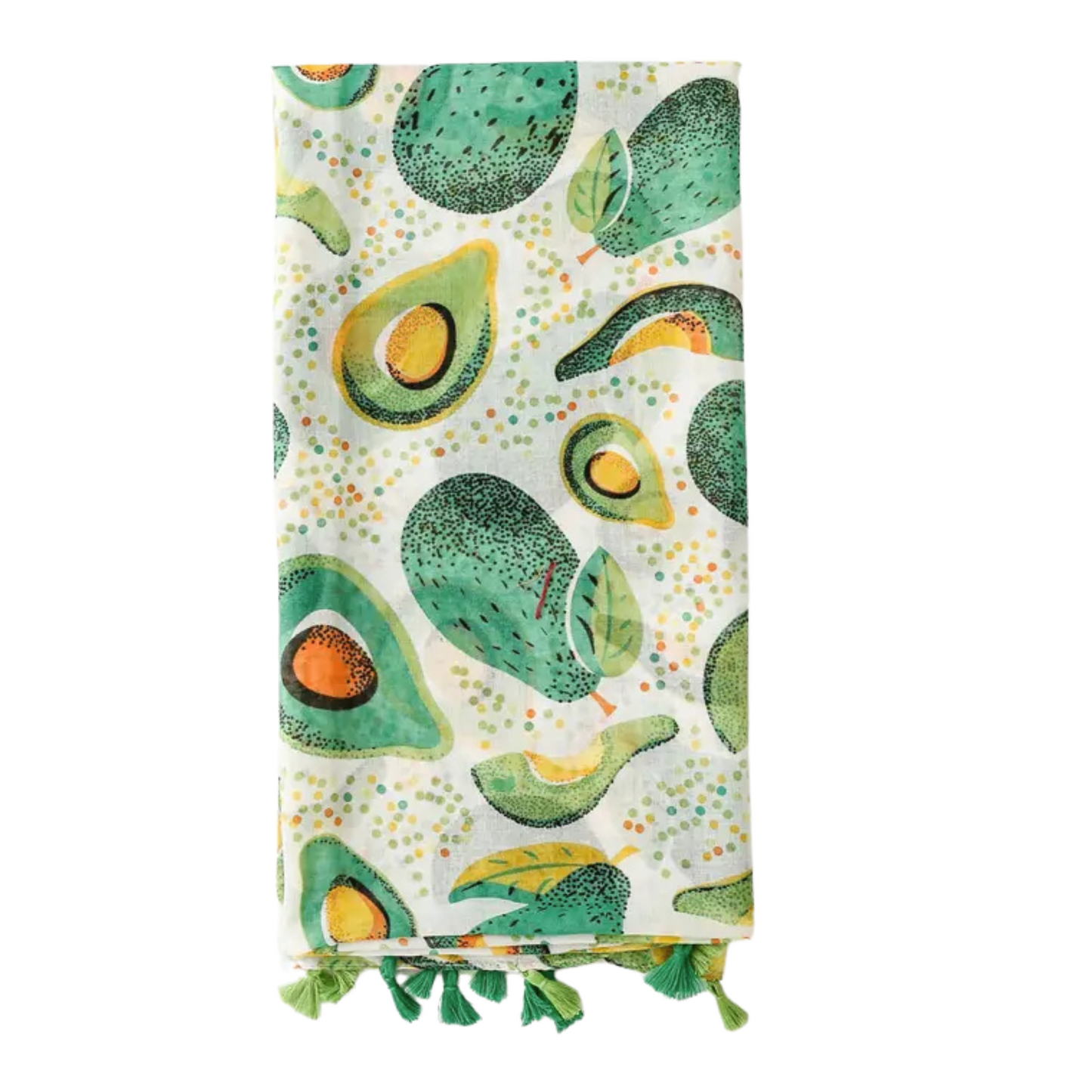 Vibrant Avocado Print Scarf with Tassels