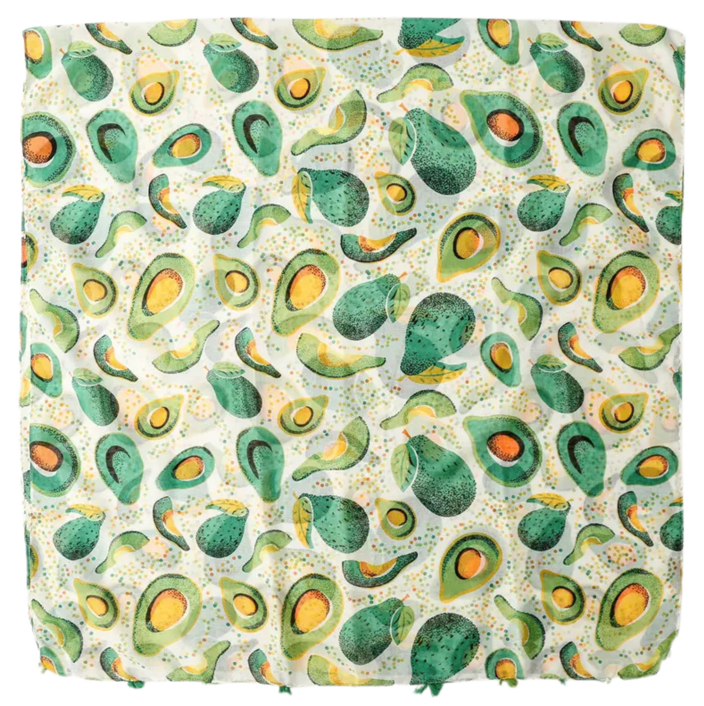 Vibrant Avocado Print Scarf with Tassels