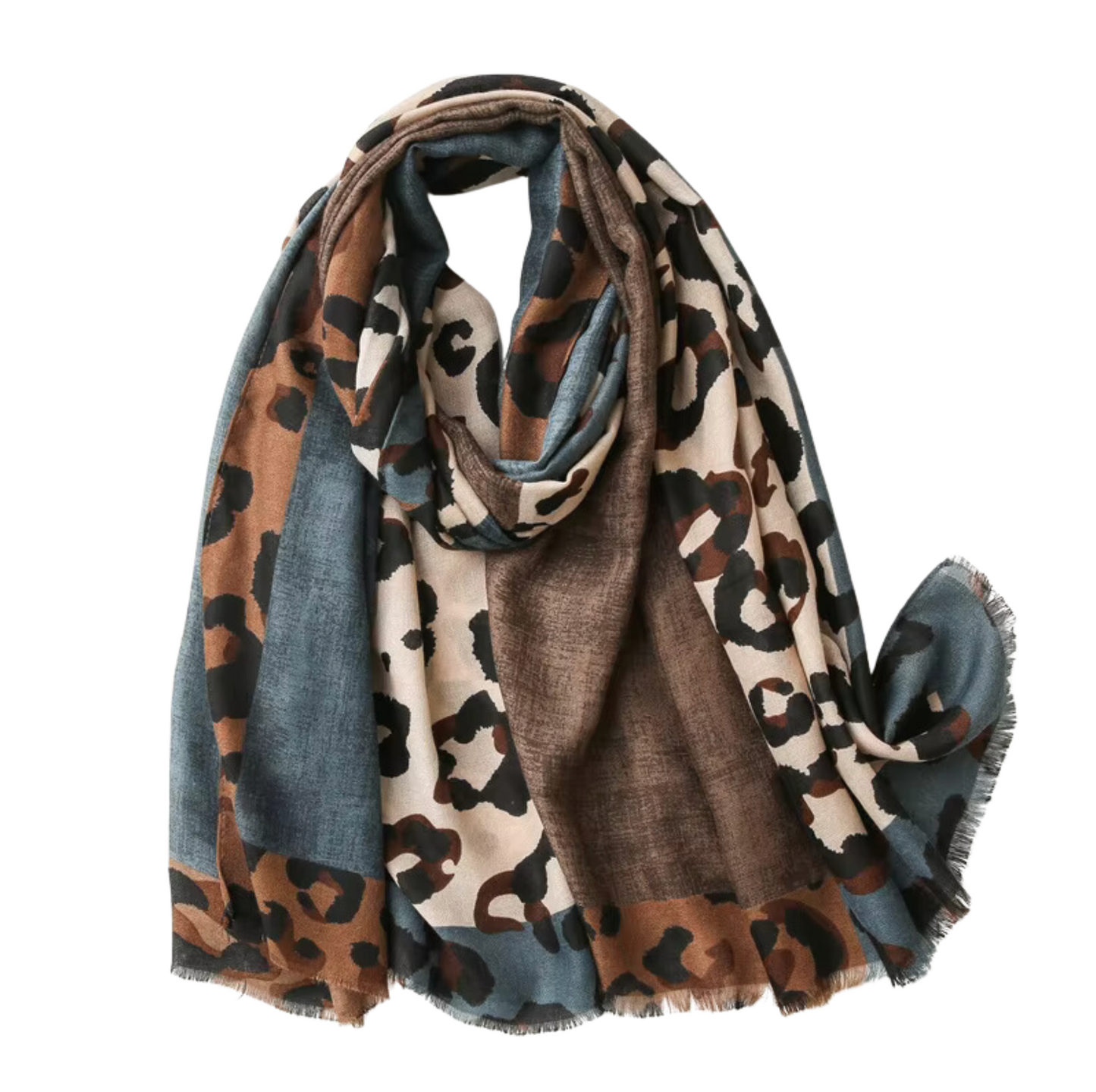 Bold Leopard Print Scarf in Earthy Slate and Coffee