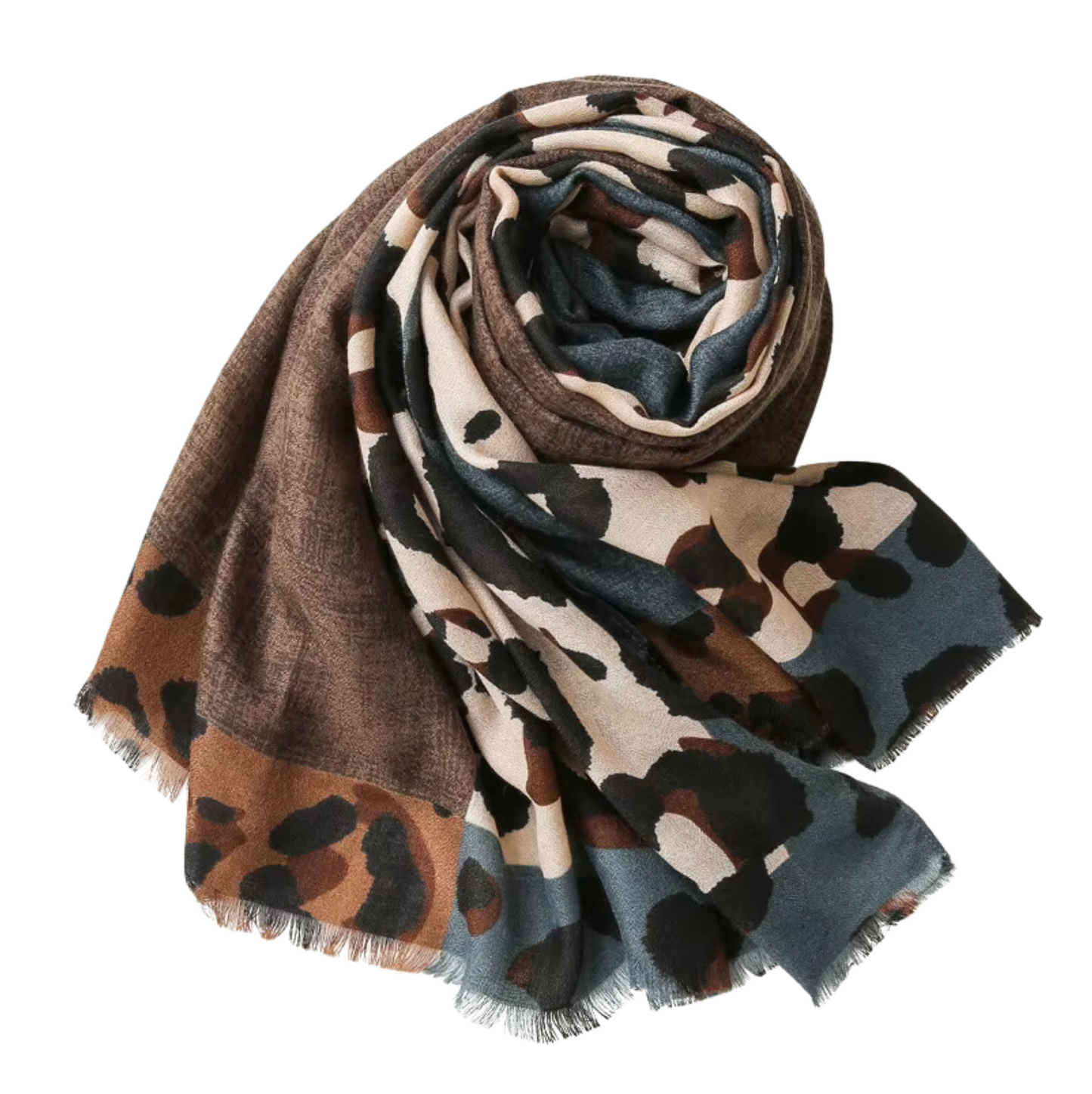 Bold Leopard Print Scarf in Earthy Slate and Coffee