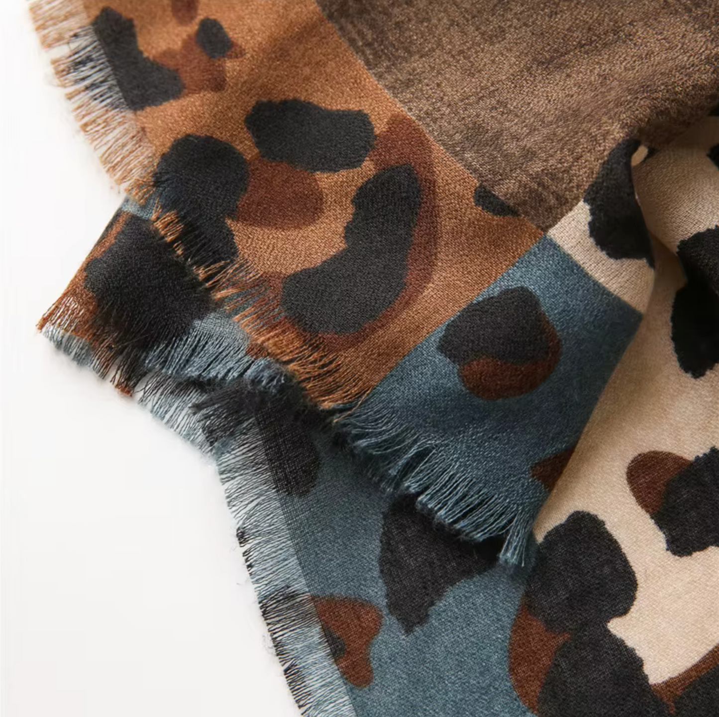 Bold Leopard Print Scarf in Earthy Slate and Coffee
