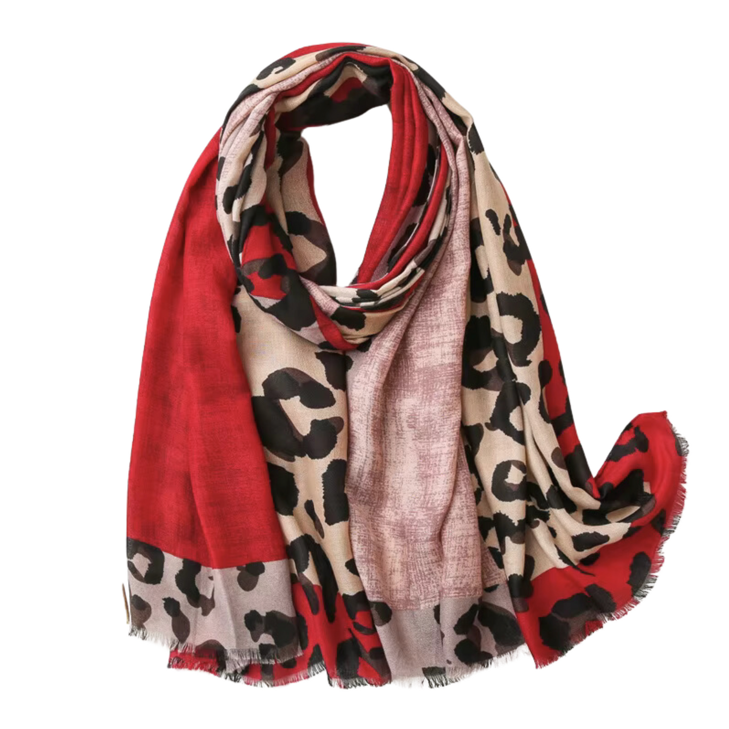 Bold Leopard Print Scarf in Earthy Red and Beige