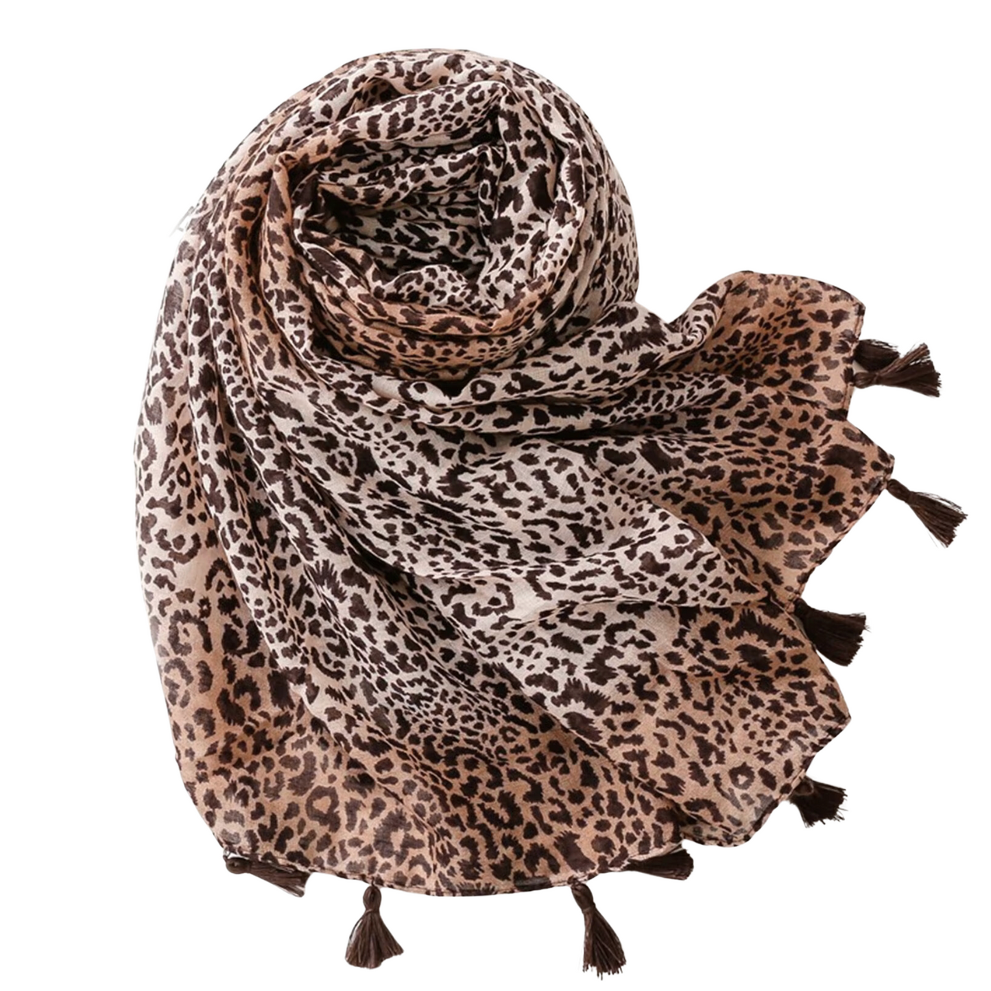 Classic Leopard Print Scarf with Tassels in Warm Tan and Brown