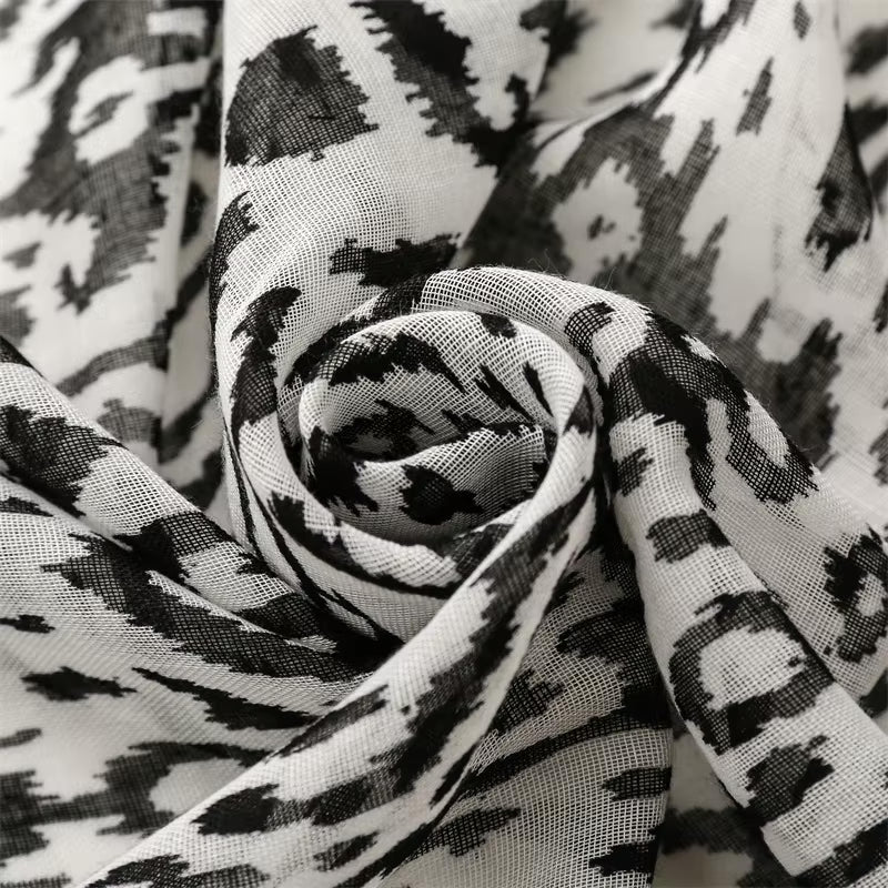 Bohemian Bold Print Tassel Scarf in Black and Beige