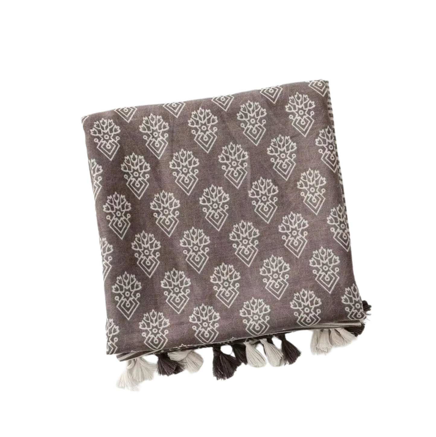 Elegant Multi-Pattern Tassel Scarf in Earthy Tones