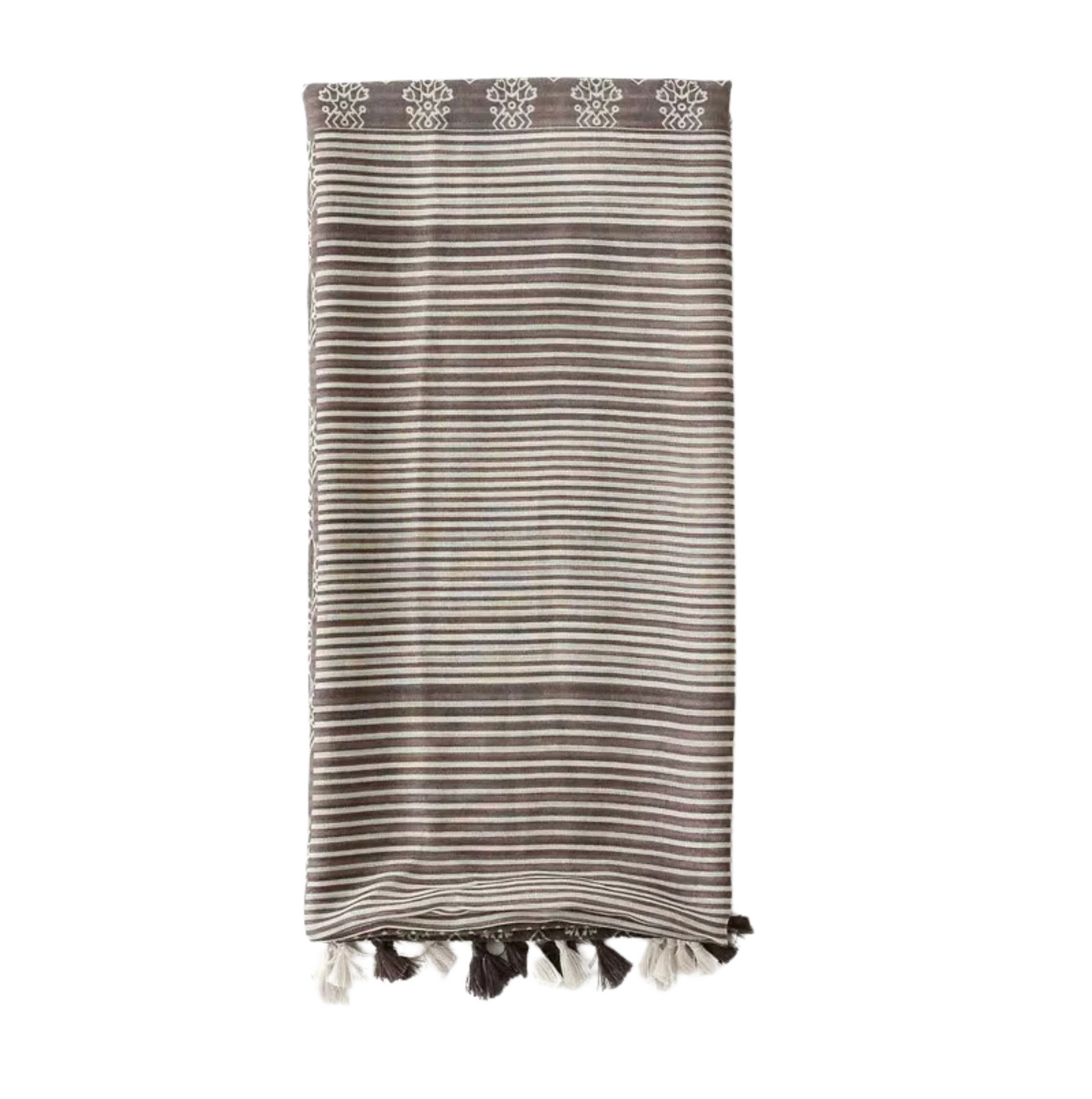 Elegant Multi-Pattern Tassel Scarf in Earthy Tones
