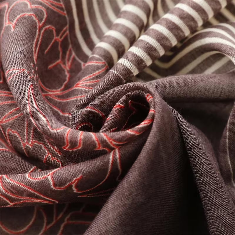 Elegant Multi-Pattern Tassel Scarf in Earthy Tones