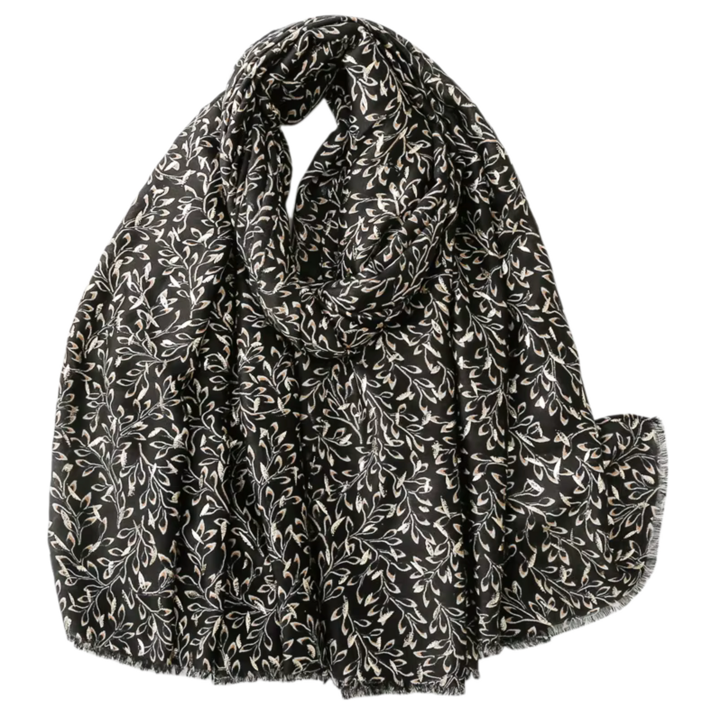 Black Leaf-Pattern Lightweight Scarf
