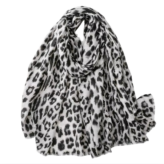 Chic Leopard Print Scarf in Classic Black and White Tones