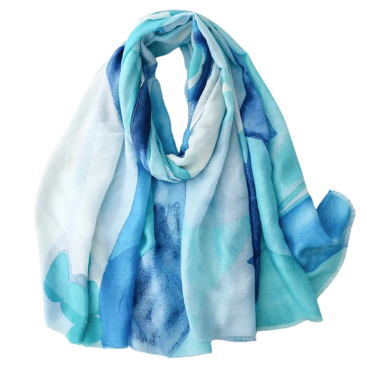 Blue Watercolor-Inspired Lightweight Scarf