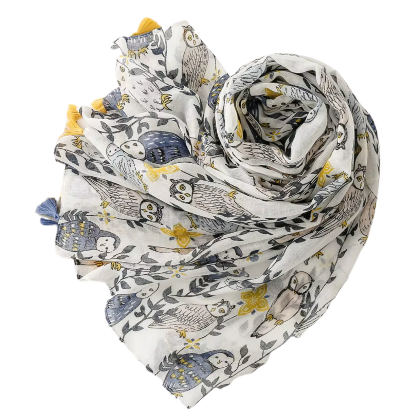 Whimsical Owl Print Tassel Scarf