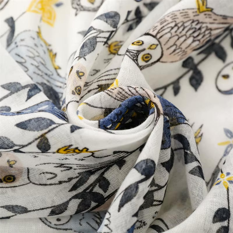 Whimsical Owl Print Tassel Scarf