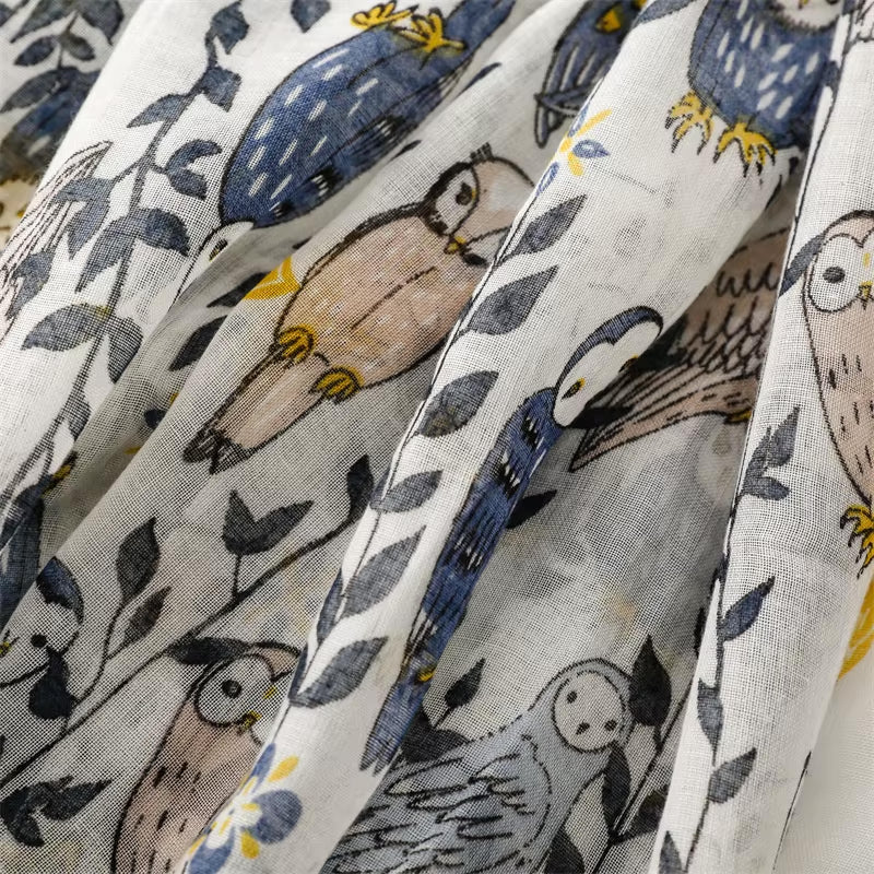 Whimsical Owl Print Tassel Scarf
