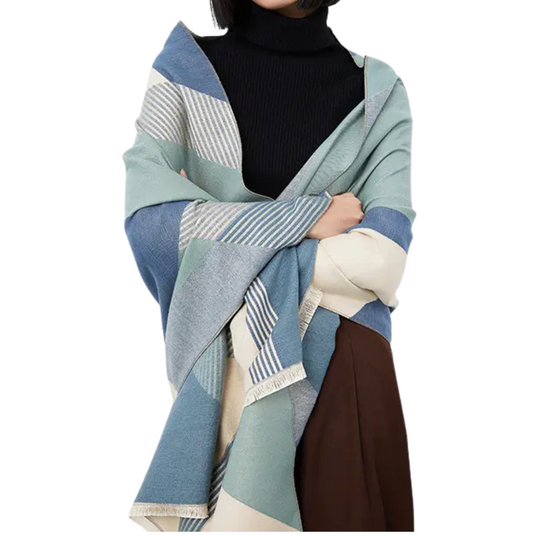 Blue and Beige Geometric Scarf