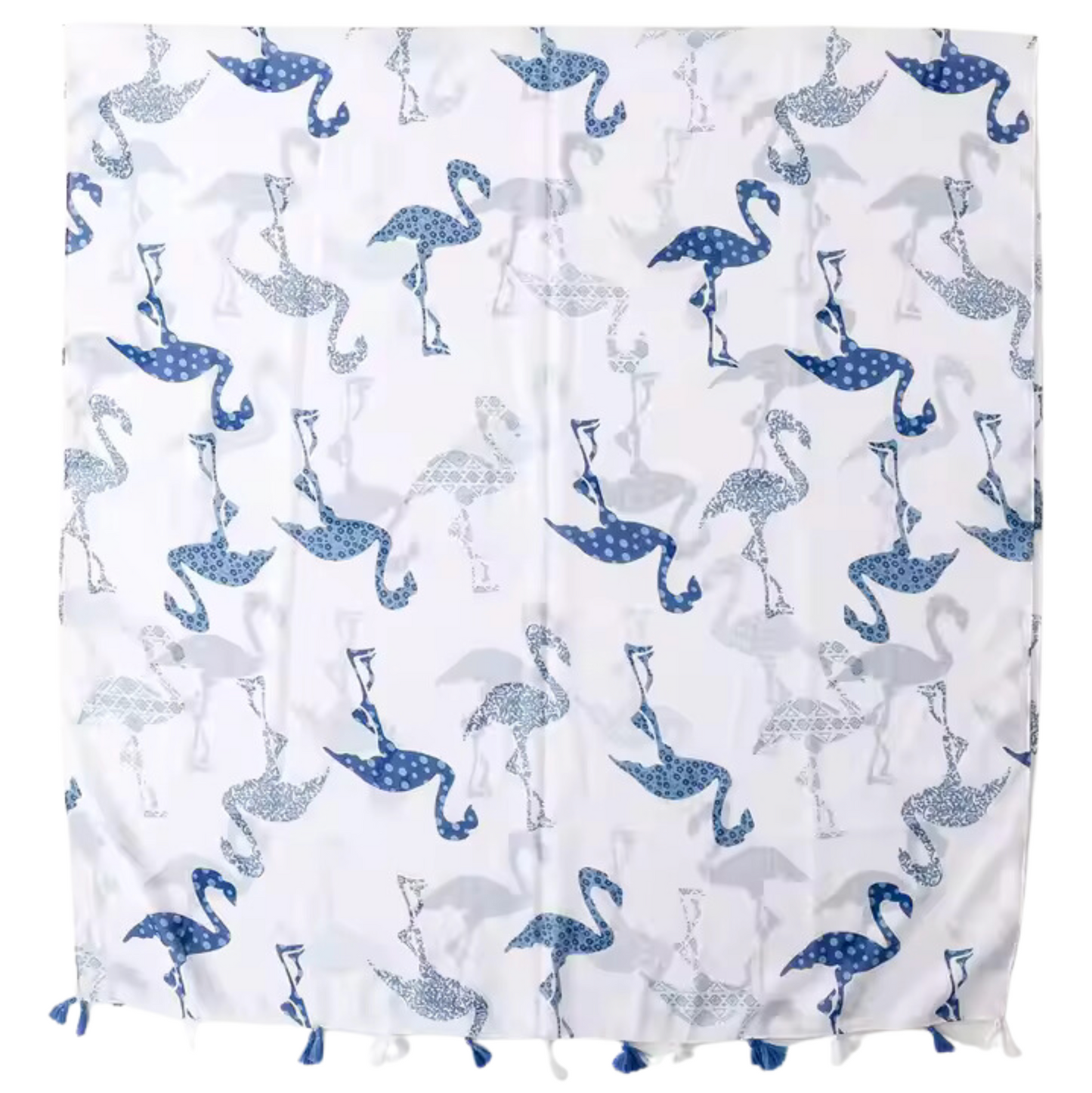 Blue Flamingo Print Scarf with Tassel Accents