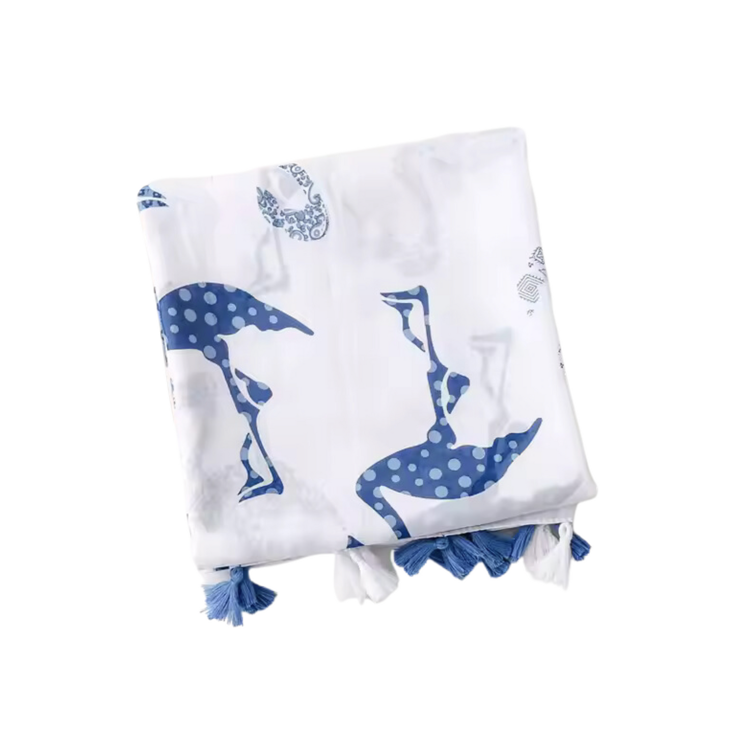 Blue Flamingo Print Scarf with Tassel Accents