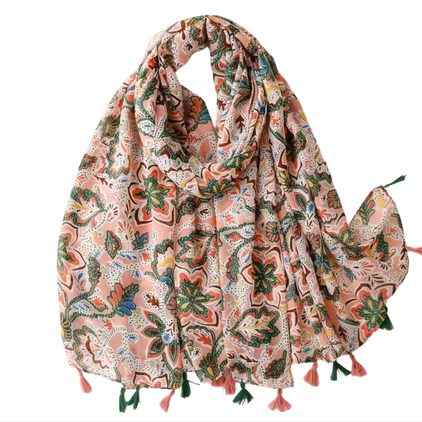 Floral Print Scarf with Tassel Details