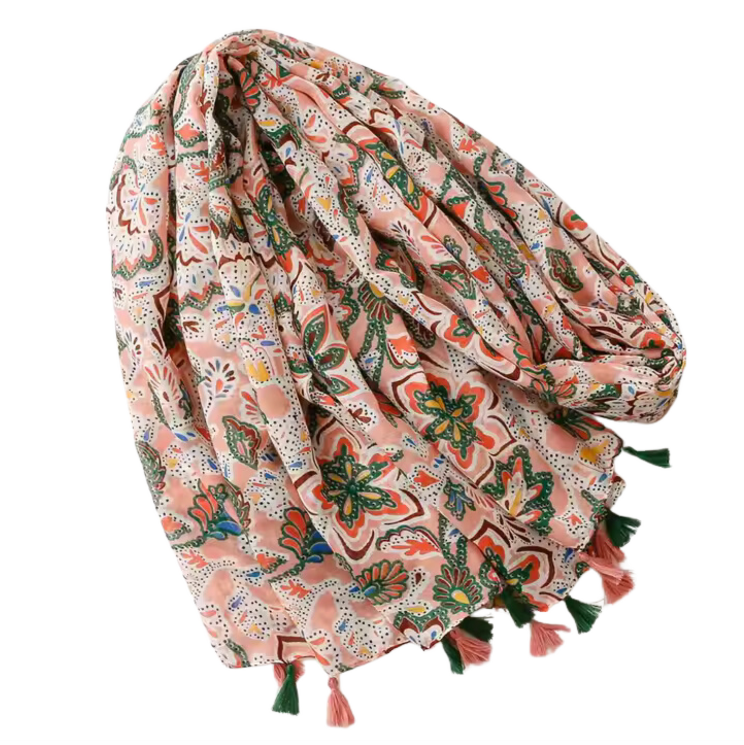 Floral Print Scarf with Tassel Details