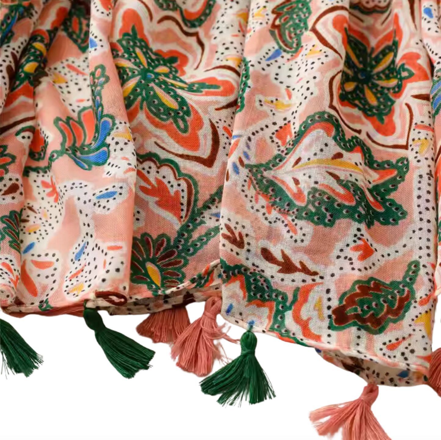 Floral Print Scarf with Tassel Details