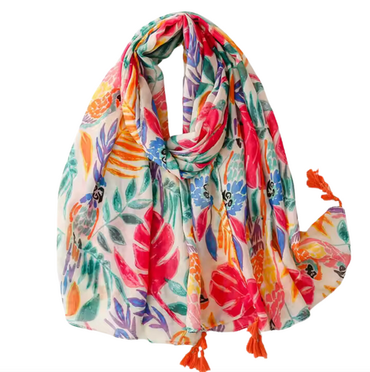 Tropical Parrot Print Tassel Scarf