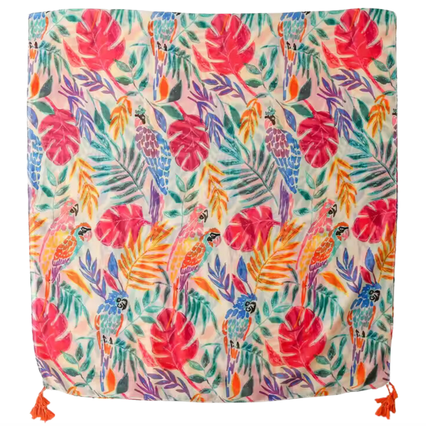 Tropical Parrot Print Tassel Scarf