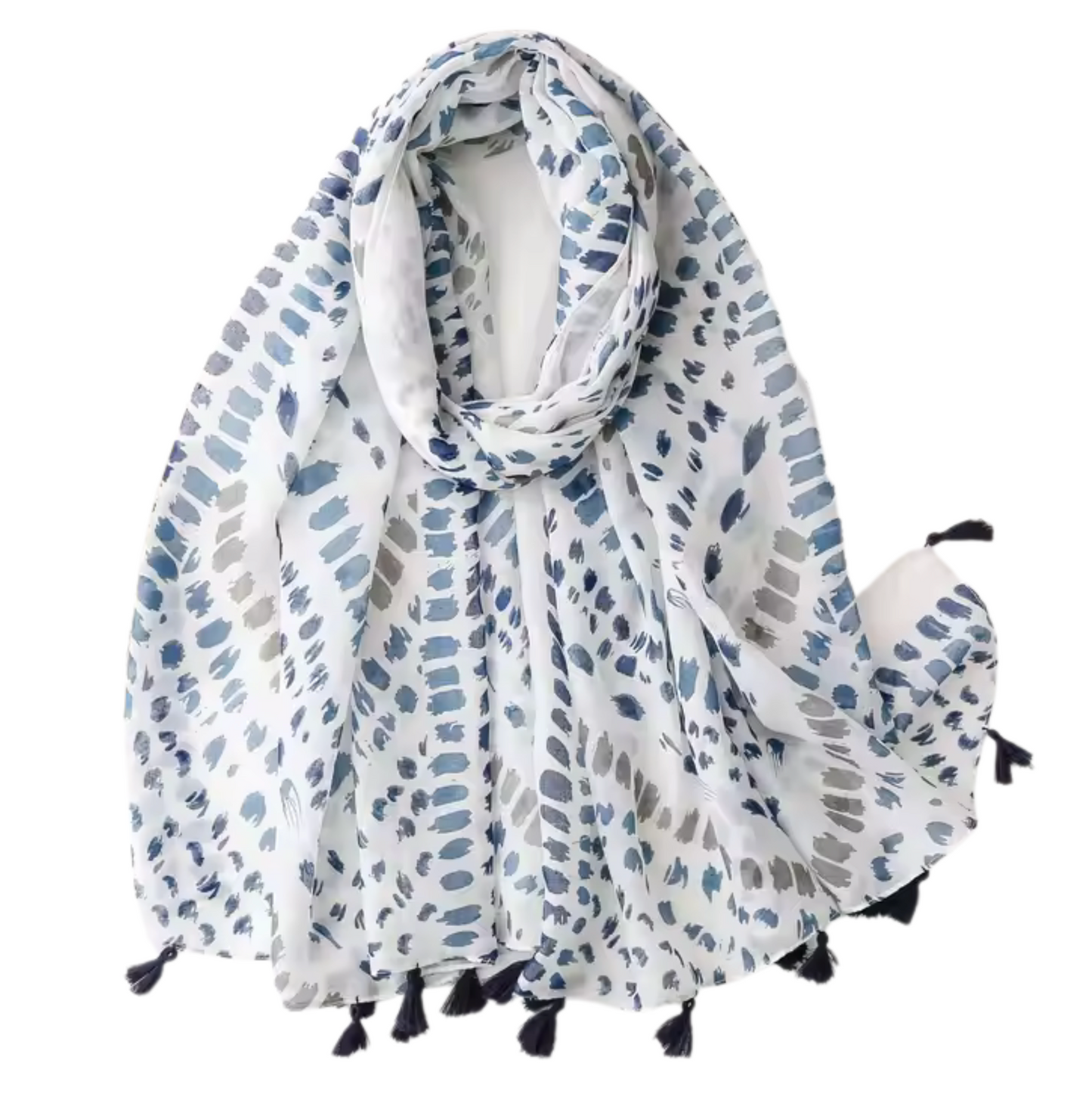 Blue Brushstroke Tassel Scarf
