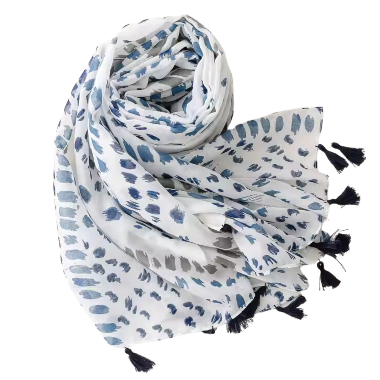 Blue Brushstroke Tassel Scarf