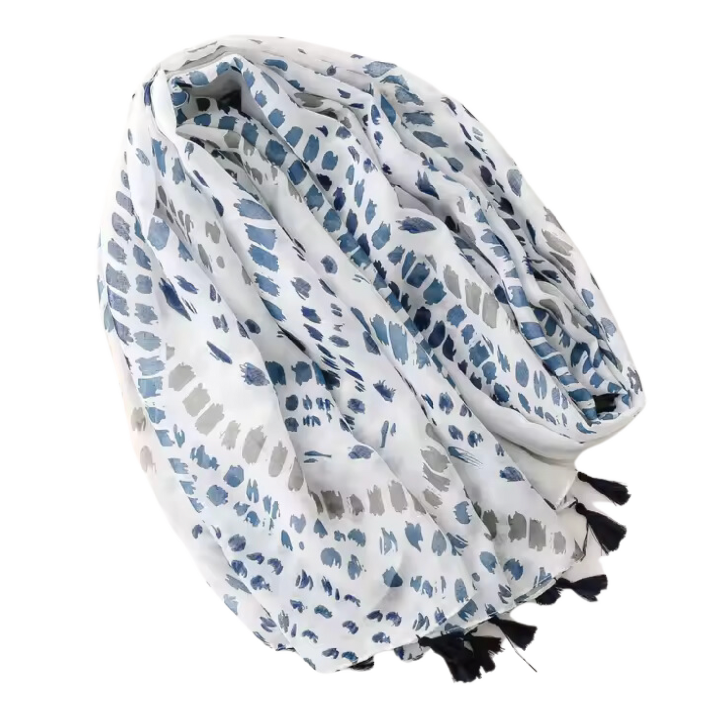 Blue Brushstroke Tassel Scarf