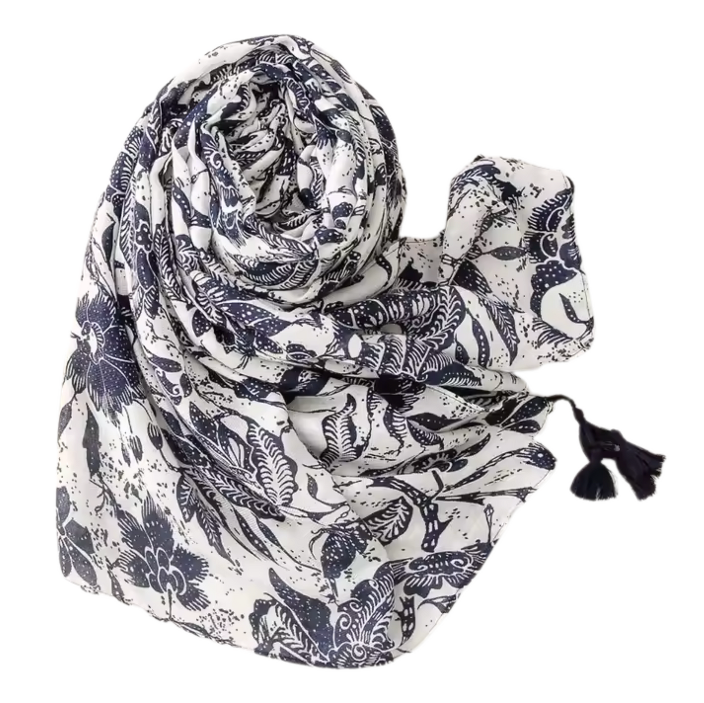Floral Indigo Tassel Scarf