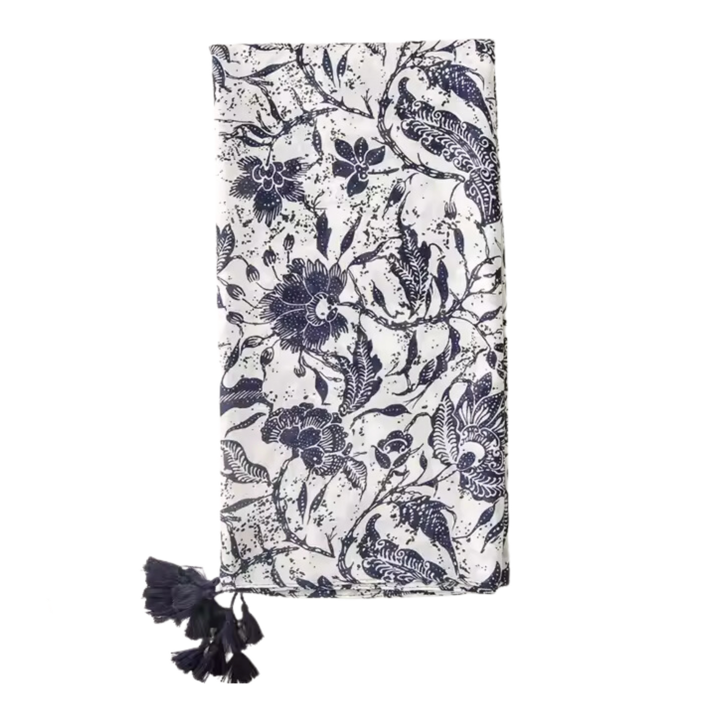 Floral Indigo Tassel Scarf