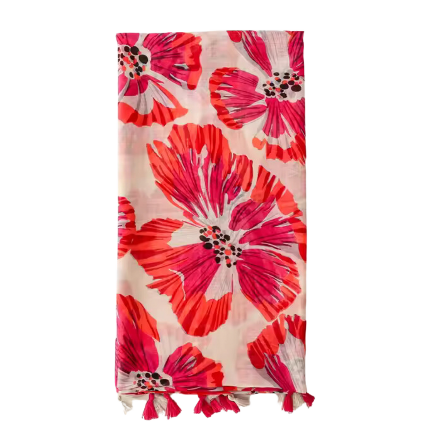 Vibrant Floral Print Scarf with Tassels