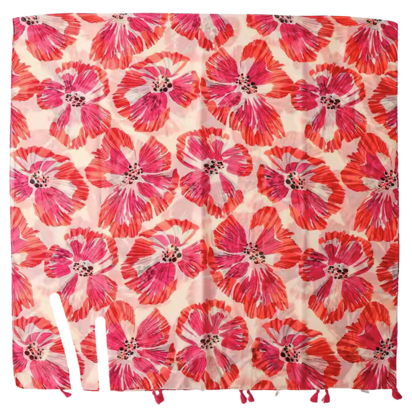 Vibrant Floral Print Scarf with Tassels