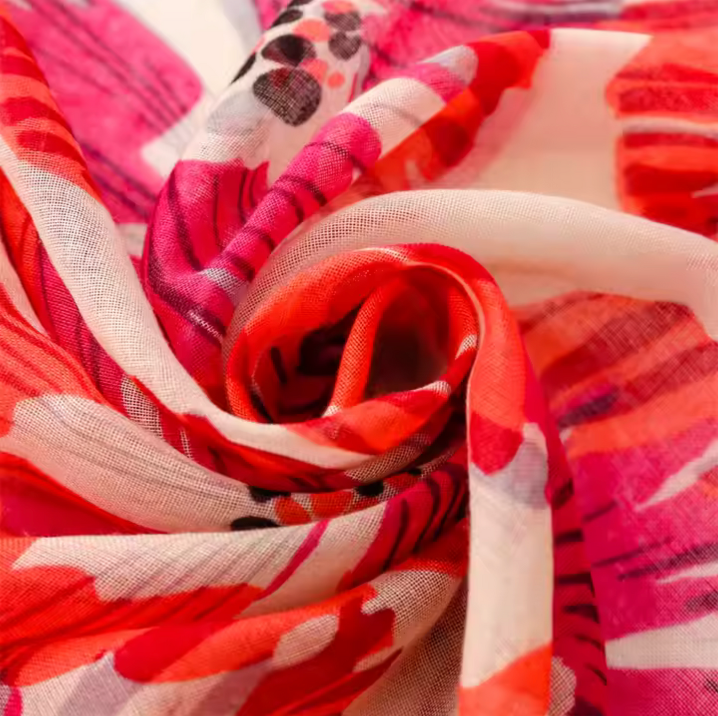 Vibrant Floral Print Scarf with Tassels