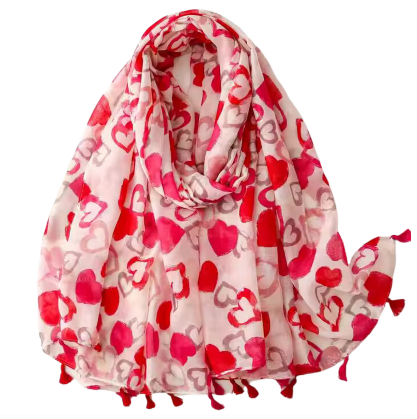Heartfelt Love Print Scarf with Tassels