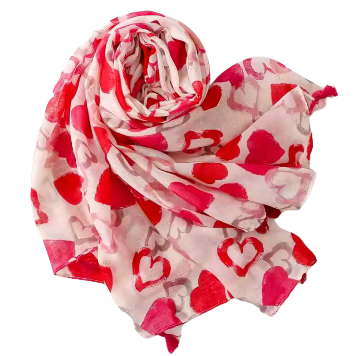 Heartfelt Love Print Scarf with Tassels