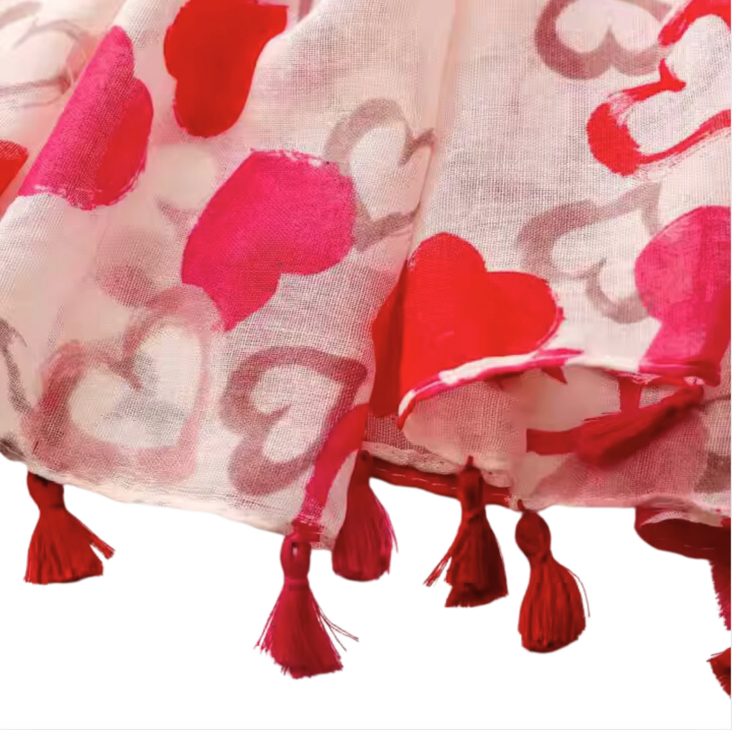Heartfelt Love Print Scarf with Tassels