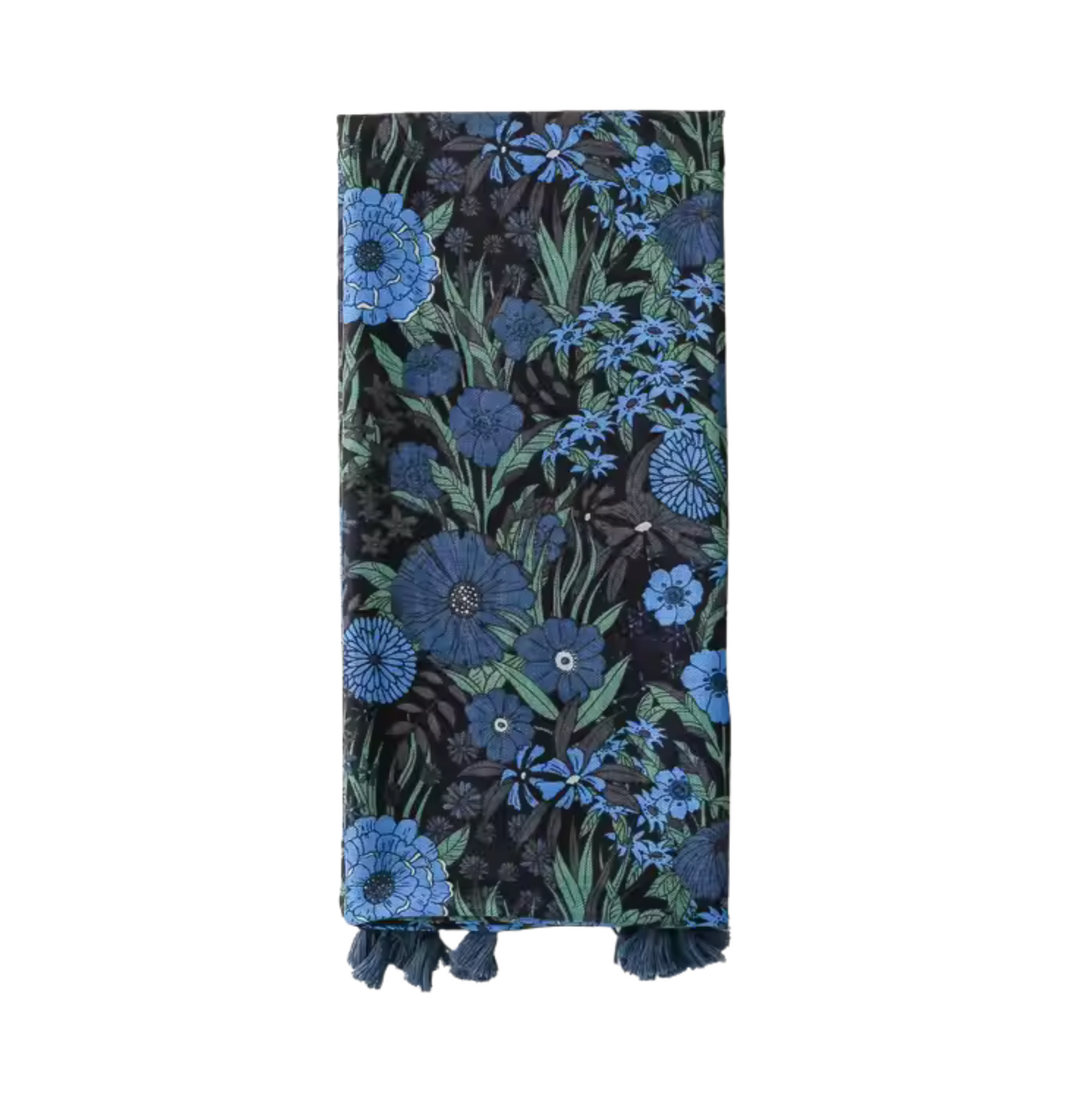 Midnight Bloom Floral Scarf with Tassel Accents