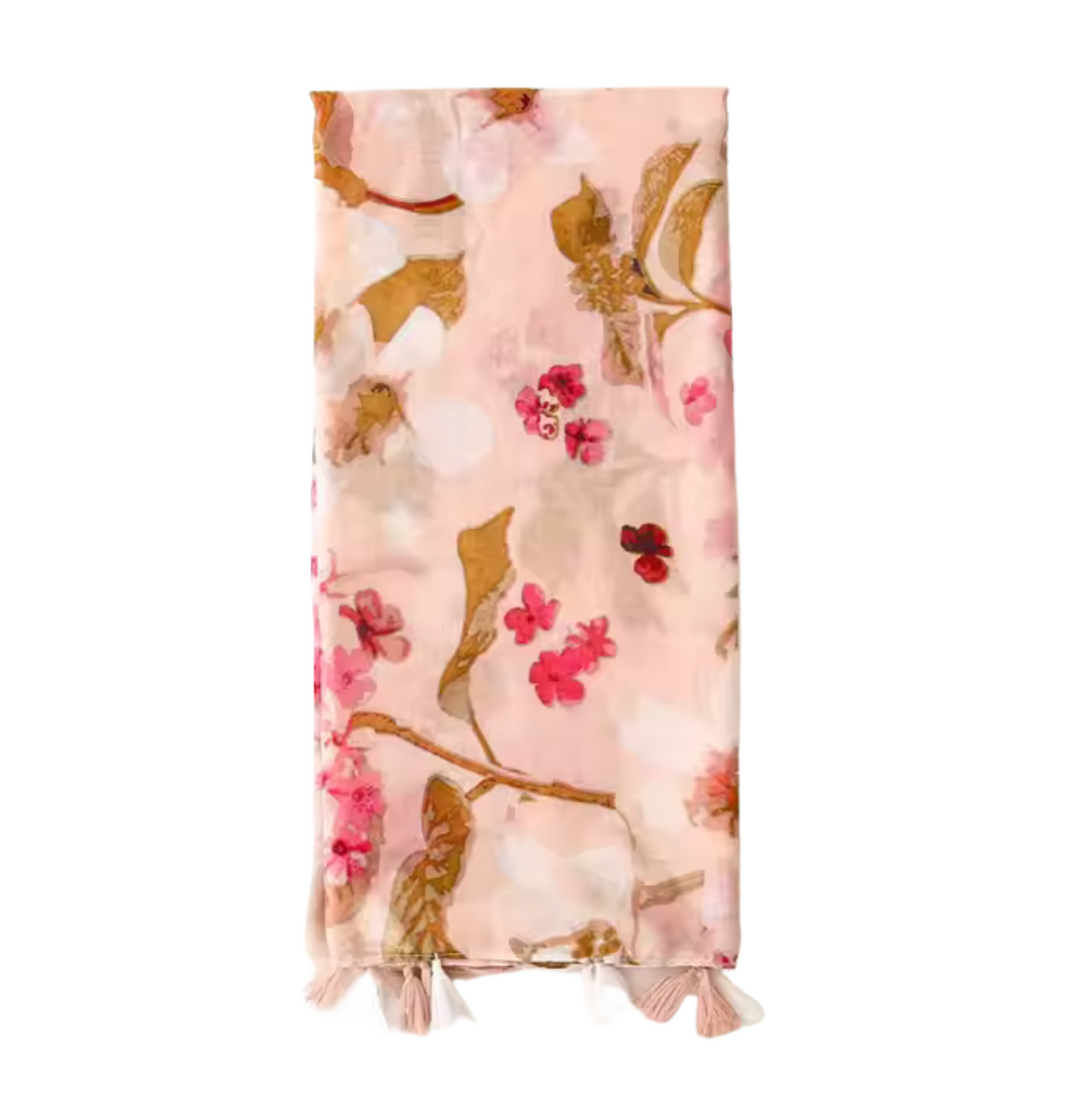 Blush Bloom Floral Scarf with Tassel Accents