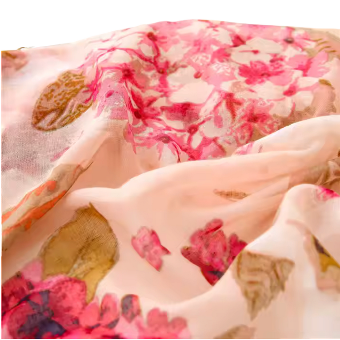 Blush Bloom Floral Scarf with Tassel Accents