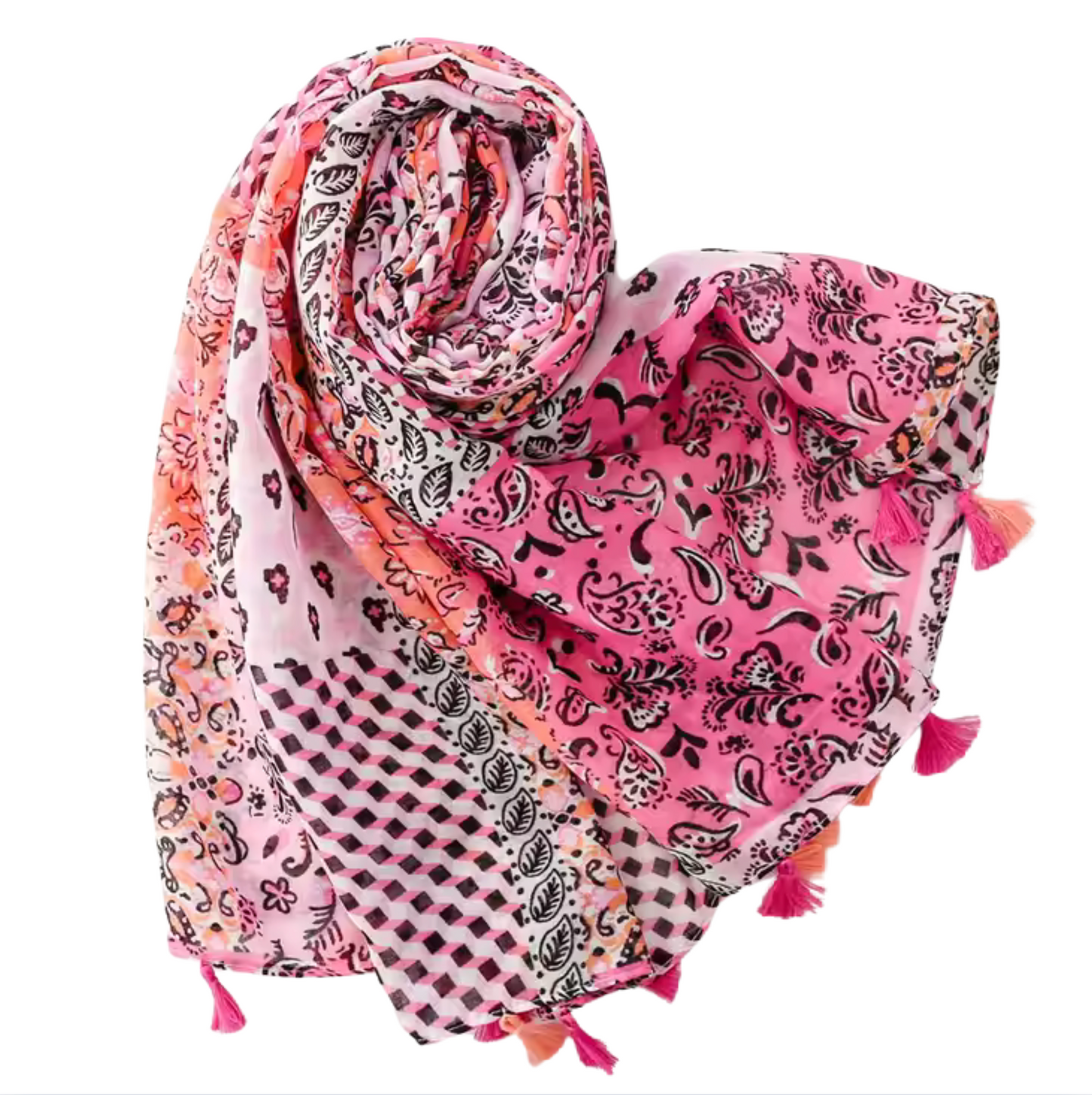 Vibrant Patchwork Boho Scarf with Tassel Accents