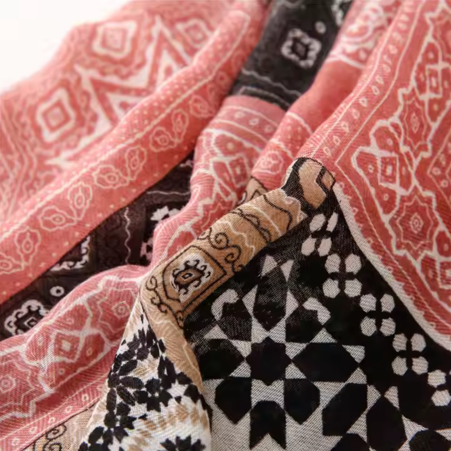Bohemian Geometric Print Scarf with Tassel Accents